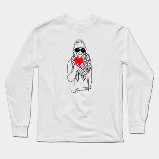 Girl in sunglasses holding heart Long Sleeve T-Shirt